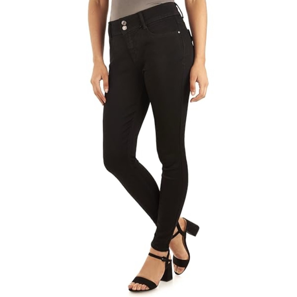 Black Curvy Skinny Stretch Jeans Double Button Plus Sz 16W Angels Forever Young